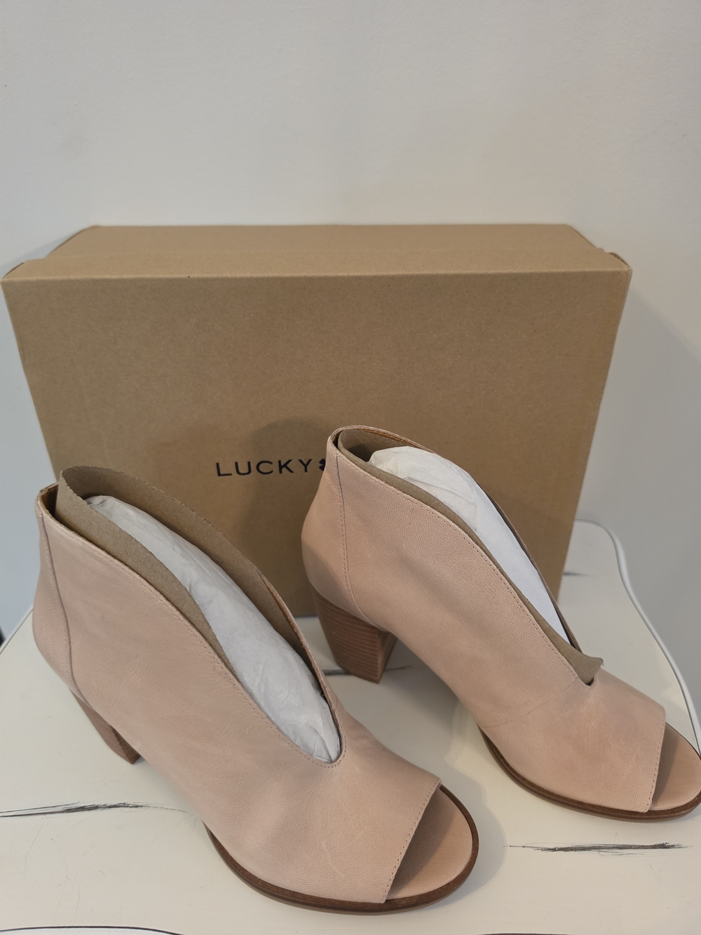 Lucky Brand Blush Peep-Toe Block Heel Booties - Soft Pink
